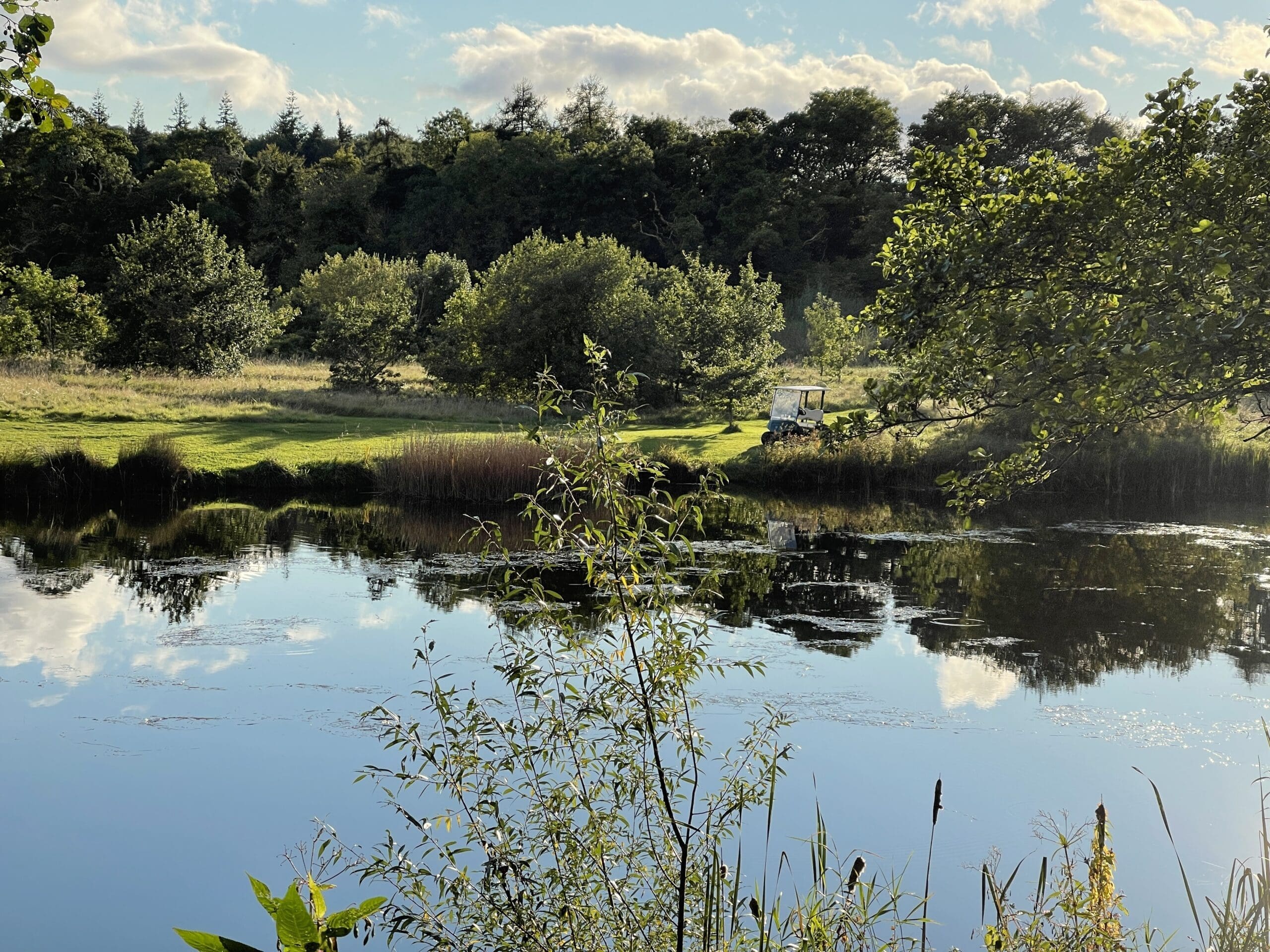 Lake gardens and a golf cart