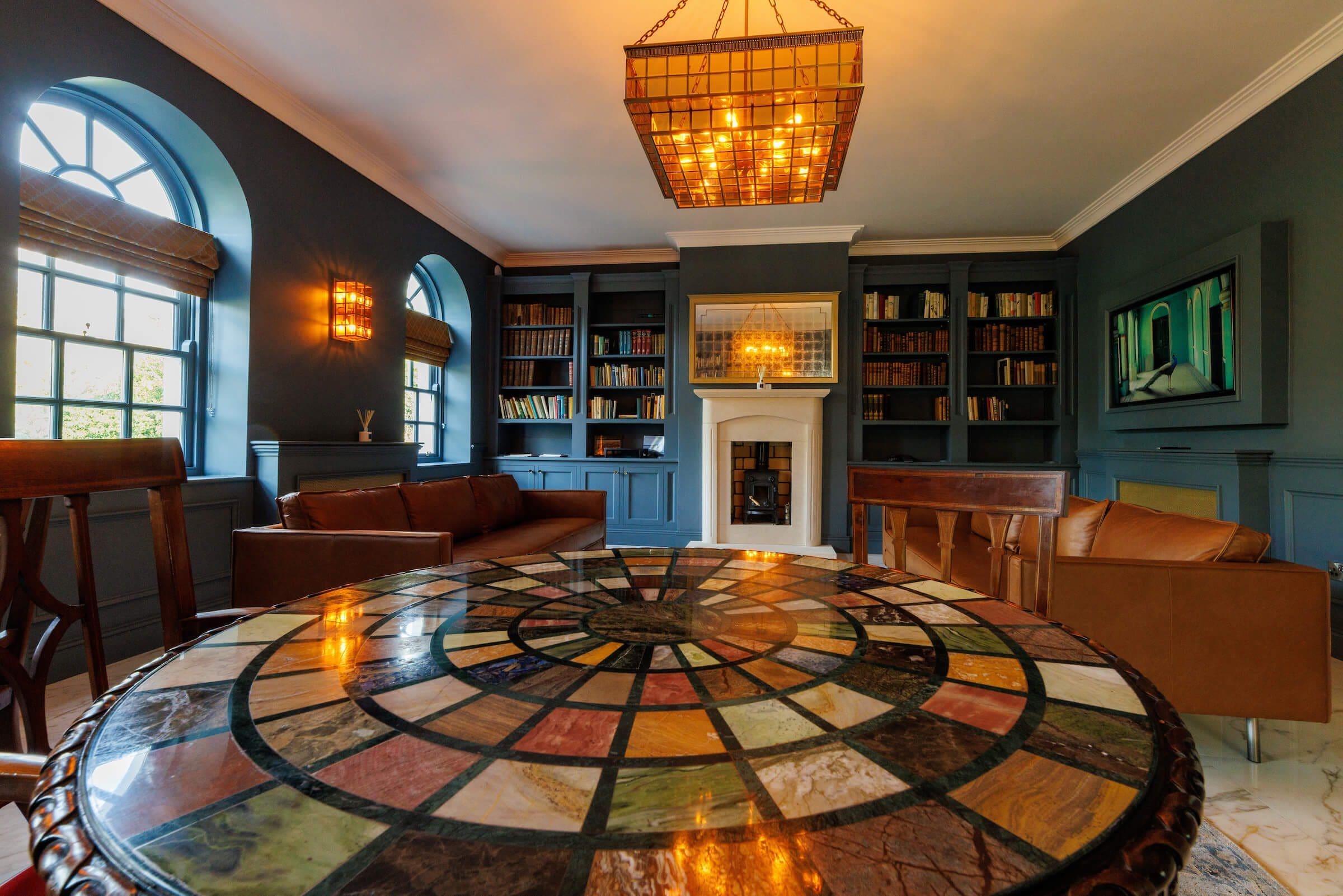 A luxury library in Rochtaine Mansion.